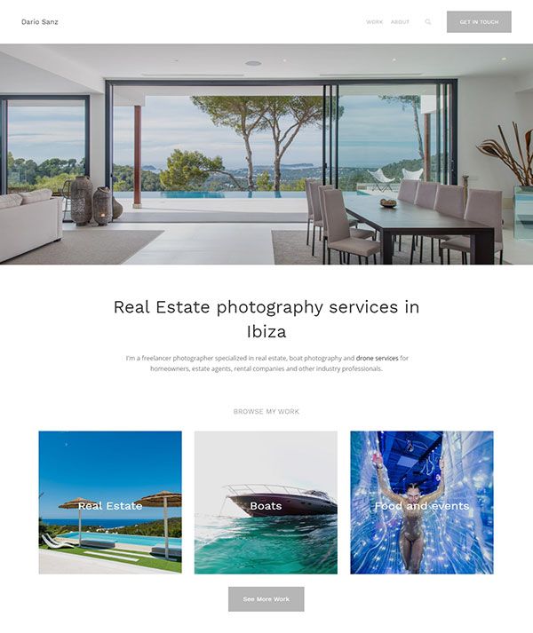 Dario Sanz — witryna z fotografiami nieruchomości zbudowana przy użyciu pixpa