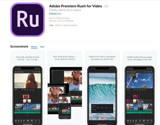Aplicación de edición de vídeo Adobe Premiere Rush