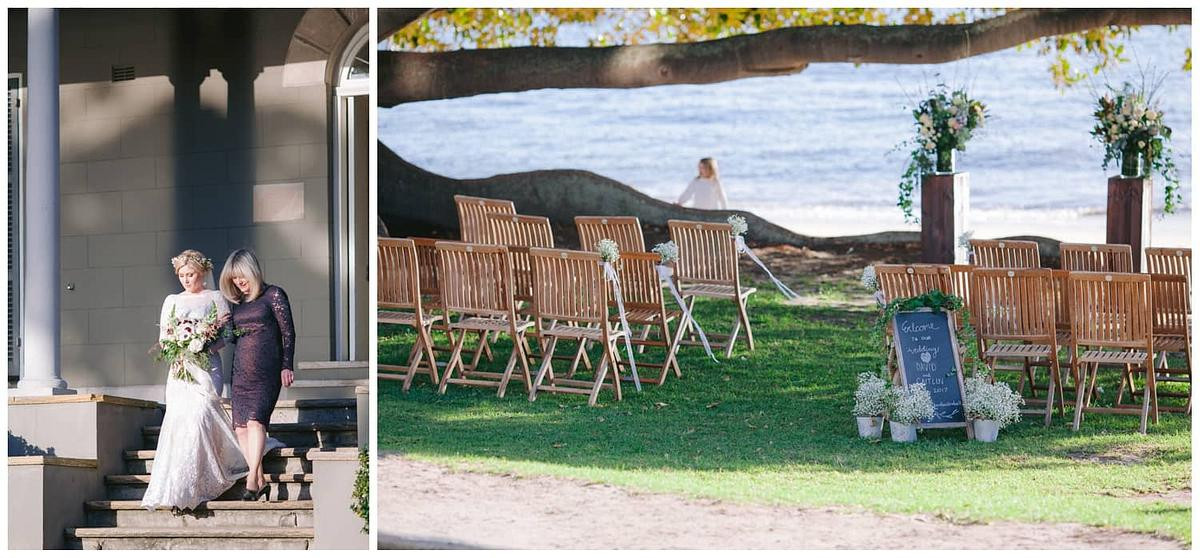 Simple and beautiful wedding ceremony setup in front of Dunbar House Watsons Bay.